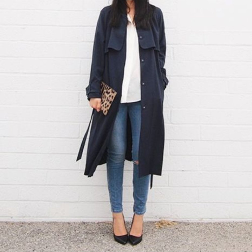 H&M Black and Dark Blue Trench Duster Coat/Jacket